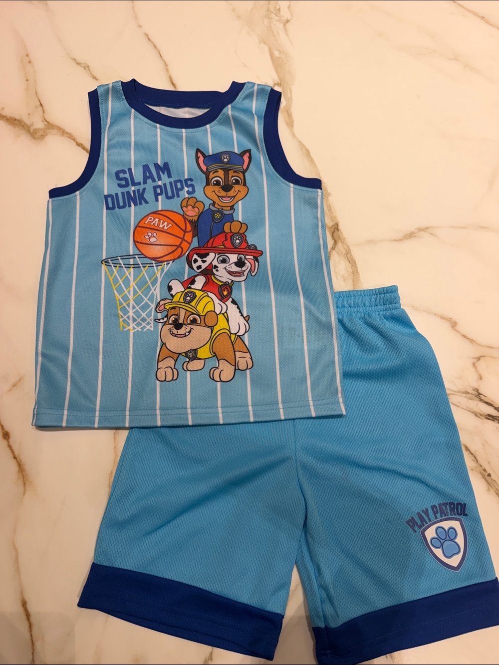 Blue "Slam Dunk Pups" Boys Tank & Shorts Set 6yr